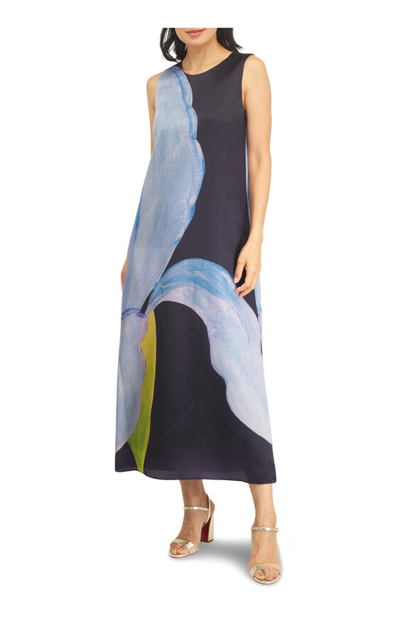 Lafayette 148 New York Ink Multi Iris Print Silk Organza Maxi Dess - view 2