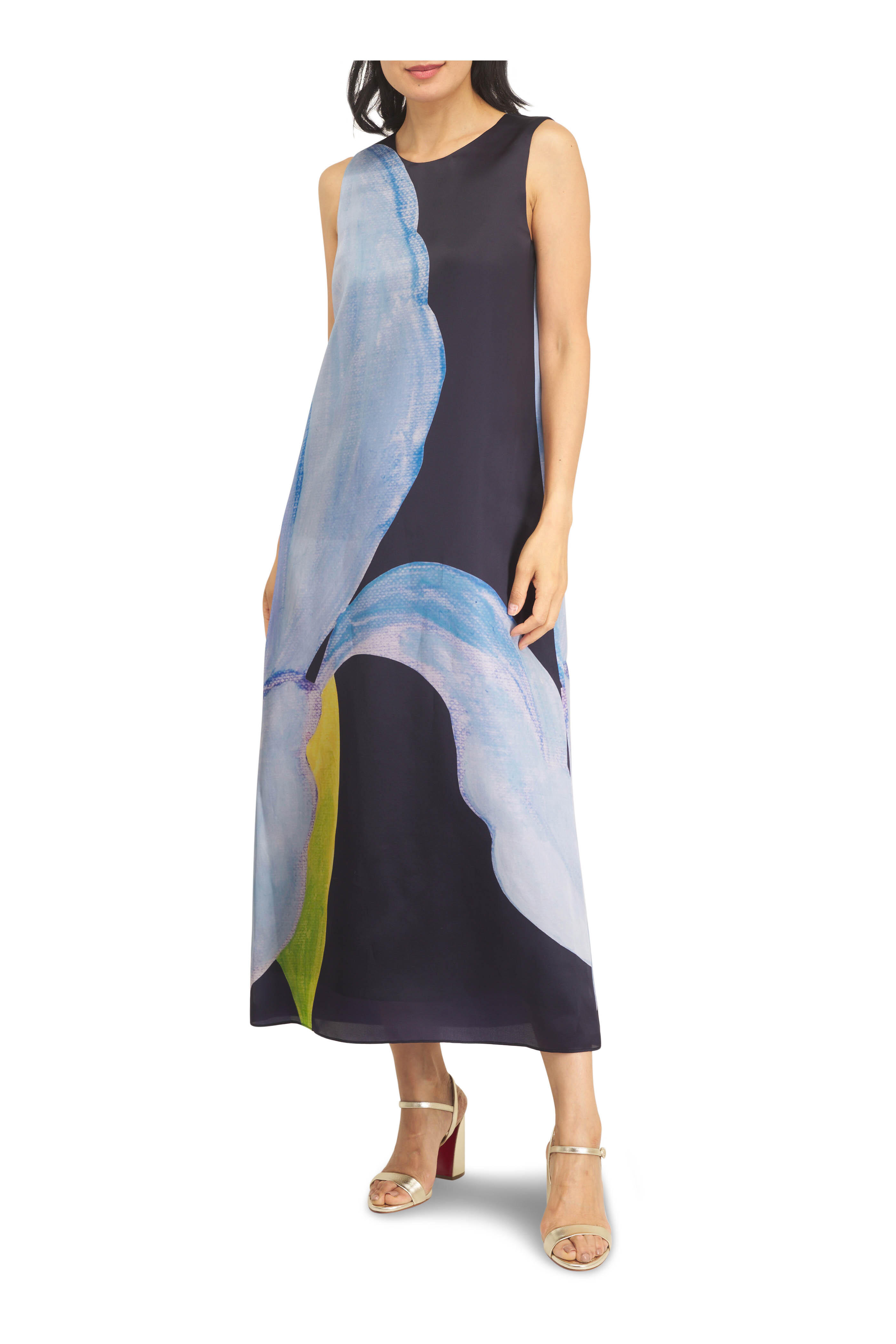 Lafayette 148 New York - Ink Multi Iris Print Silk Organza Maxi Dess - view 2