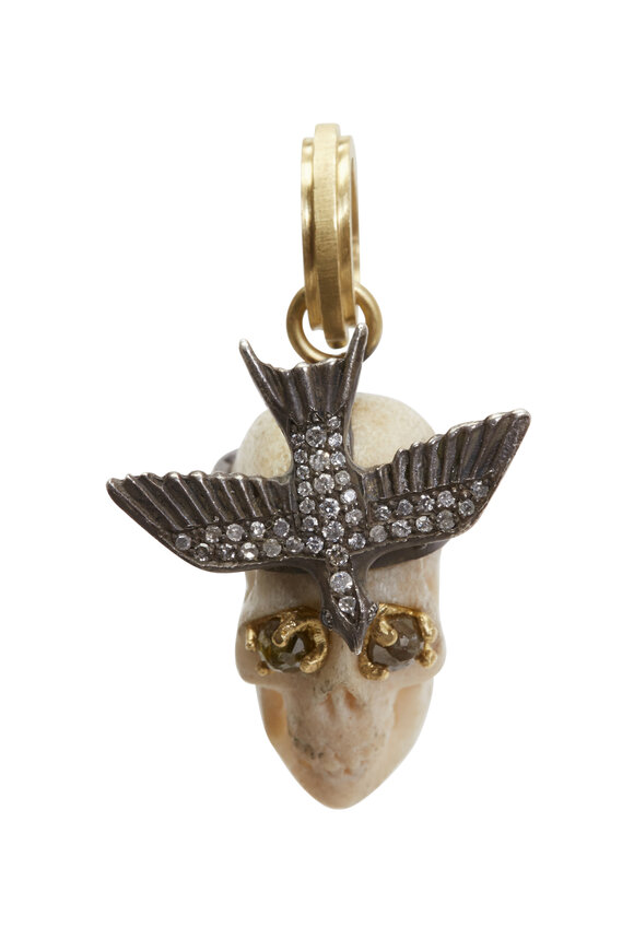 Sylva & Cie - Gold & Silver Diamond Swallow Skull Pendant