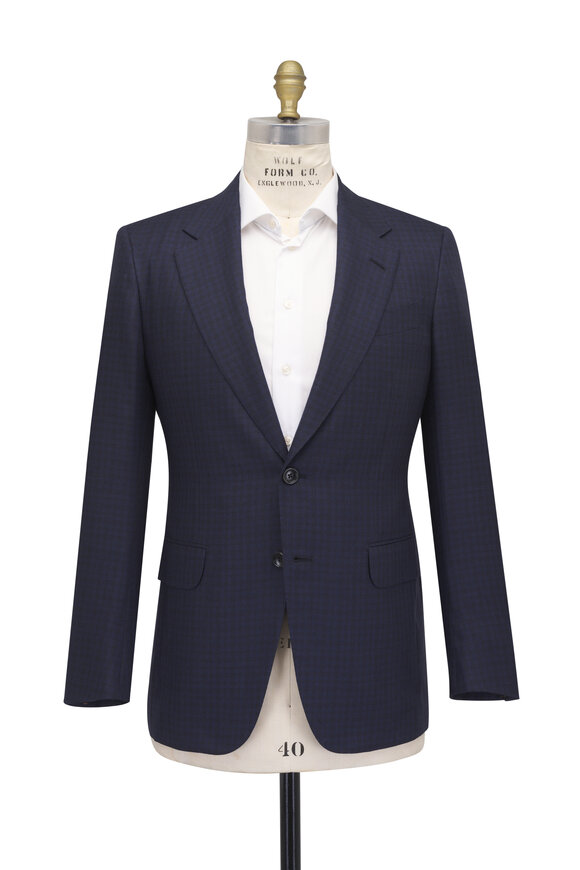 Zegna Navy Tonal Check Cashmere & Silk Sportcoat - view 3