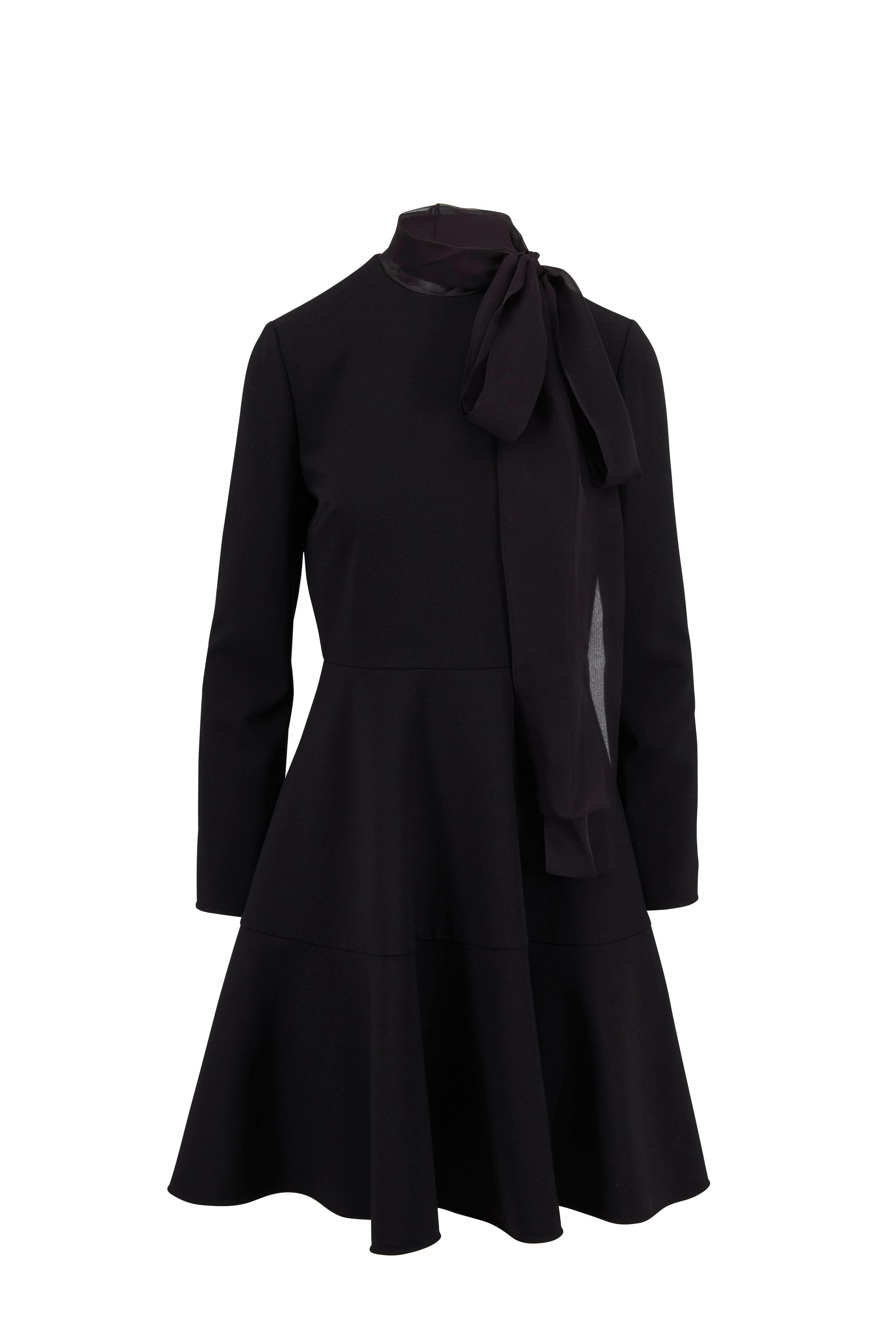 Valentino - Black Tie Neck Long Sleeve Dress | Mitchell Stores