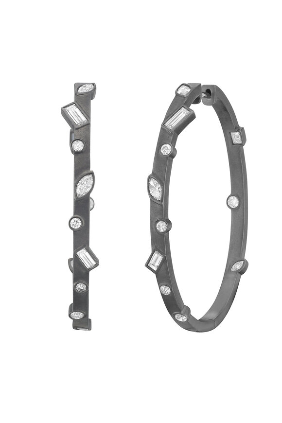 Ruchi 18k Black Gold Mix Flush Set Hoop Earring - view 1
