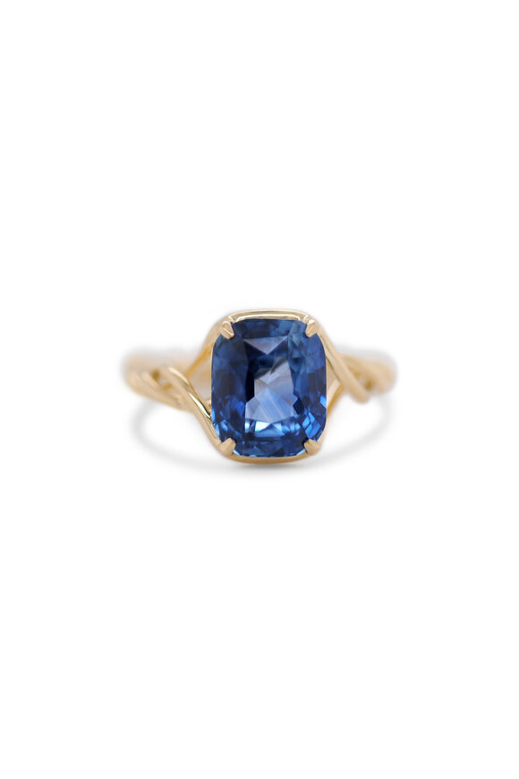Kali Zoe 18k Yellow Gold Blue Sapphire Rope Unravel Ring - view 1