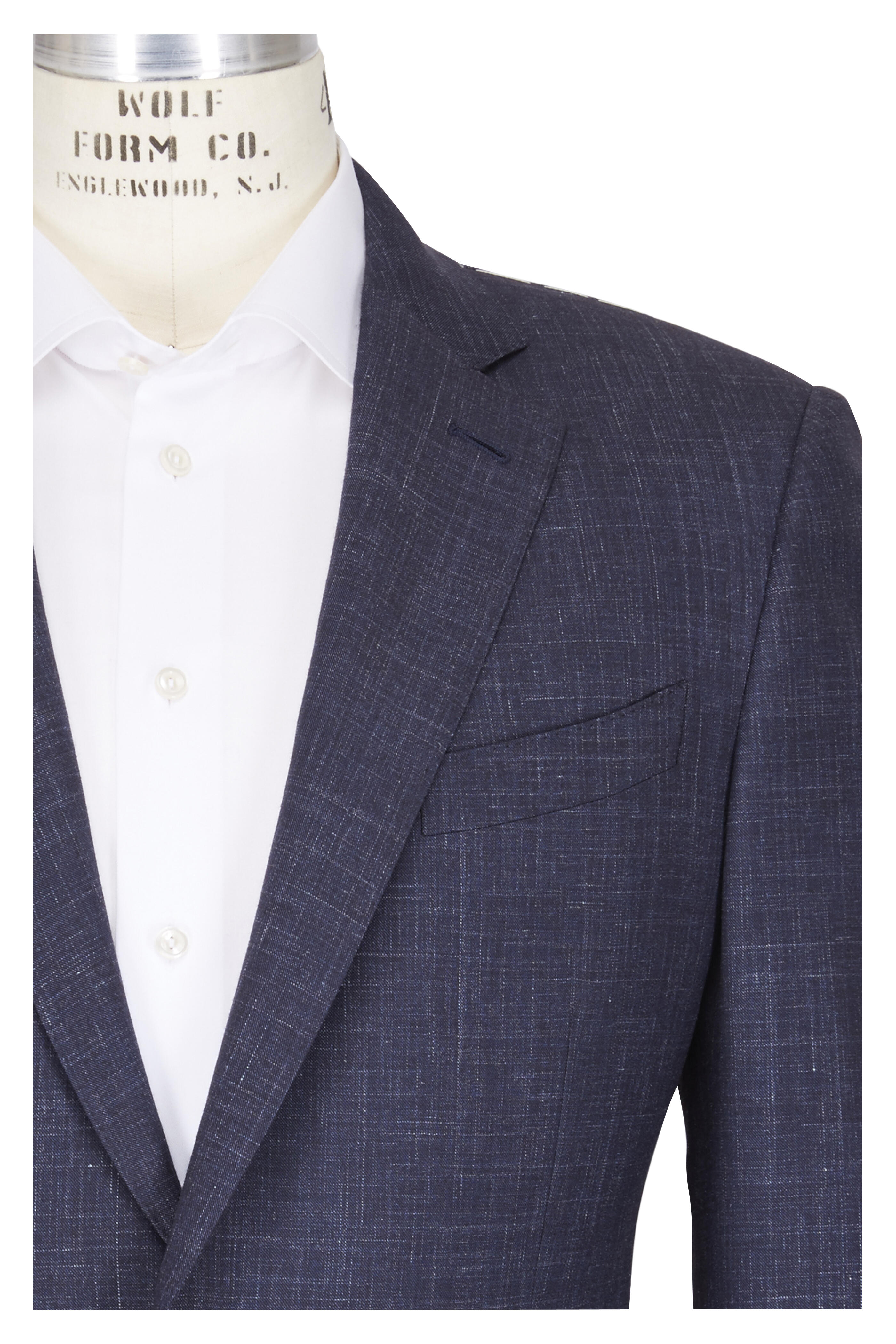 Zegna - Navy Printed Texture Suit