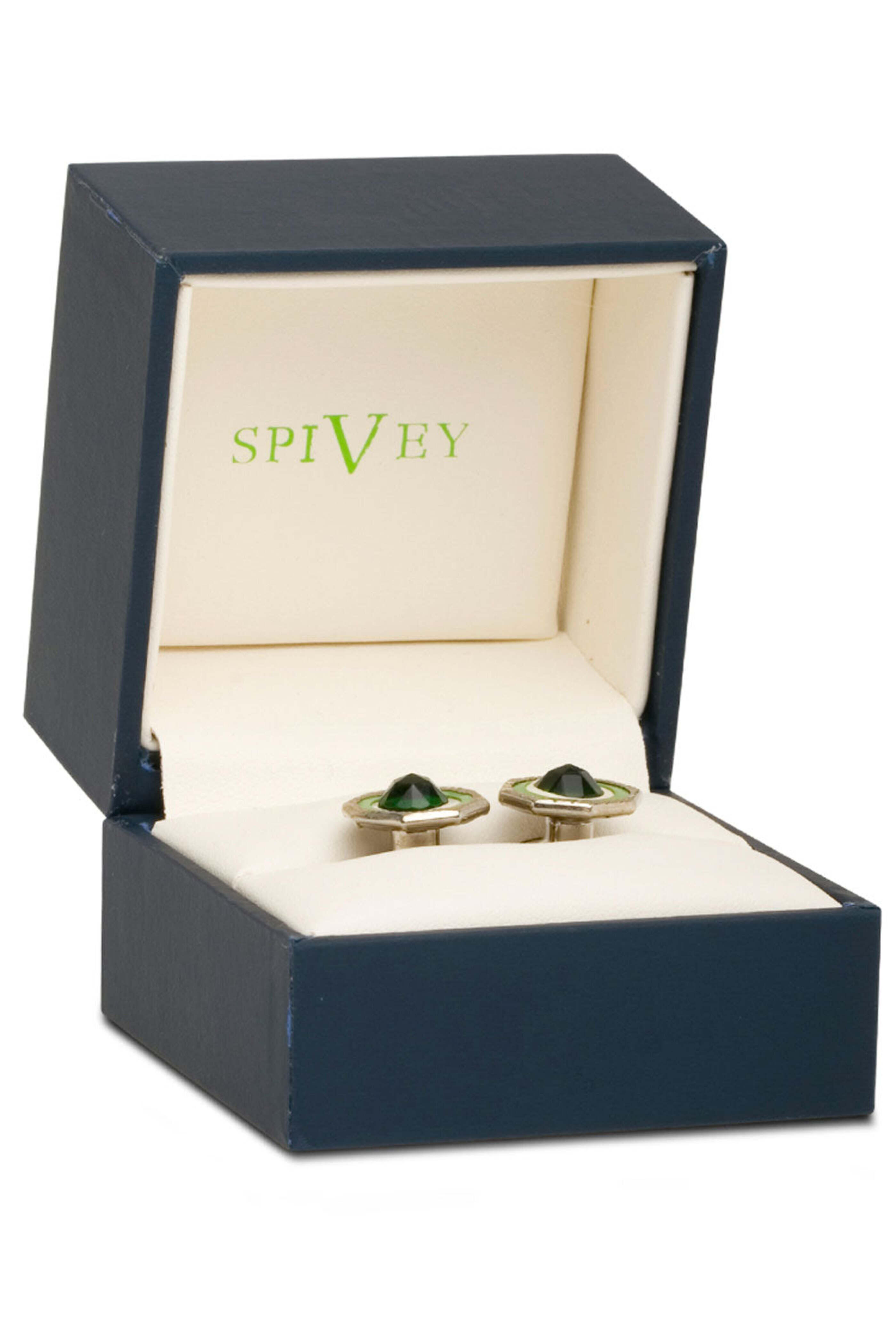 Spivey - Sterling Silver Green Celluloid Snap Cufflinks
