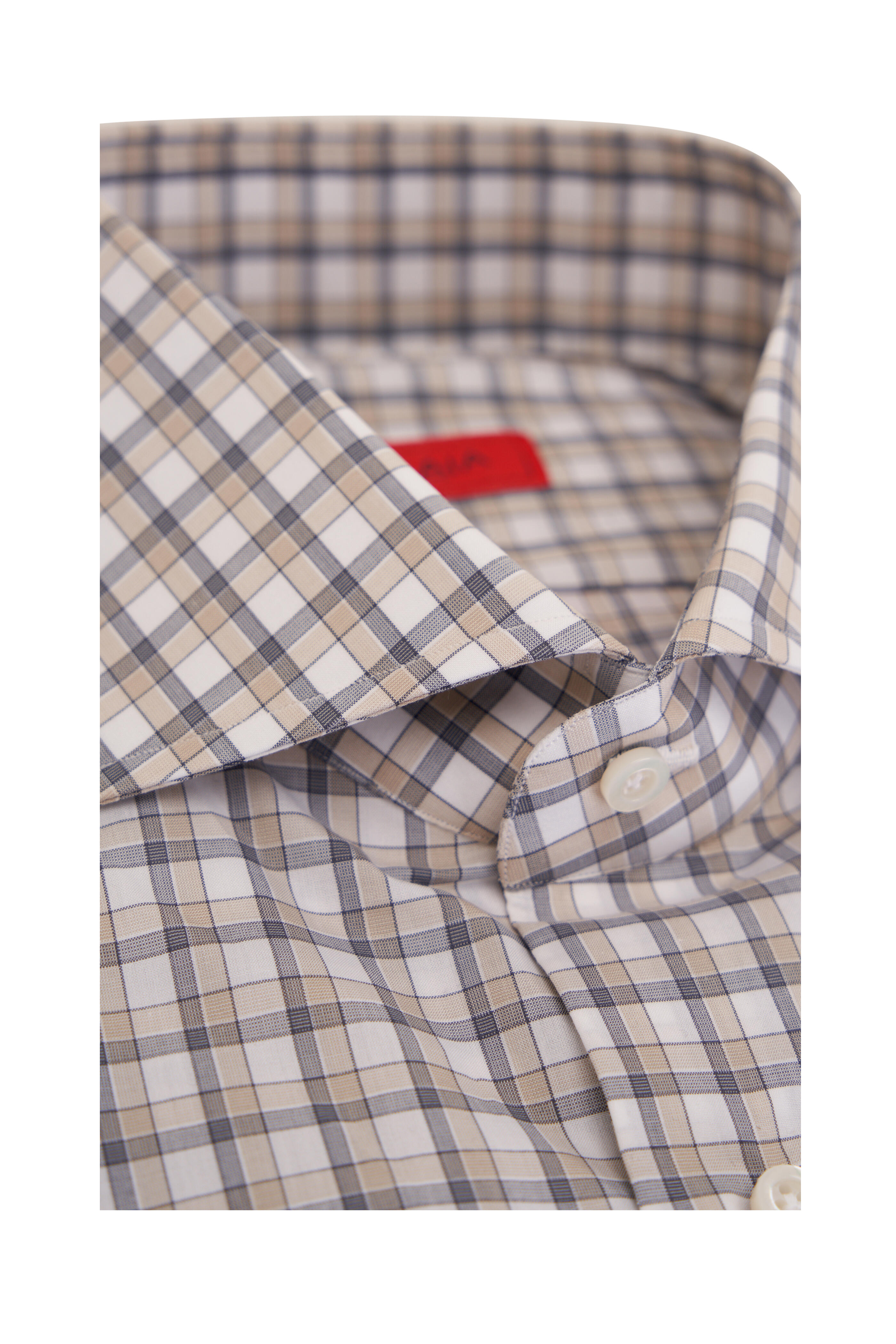 Isaia - Tan & Gray Check Cotton Dress Shirt | Mitchell Stores