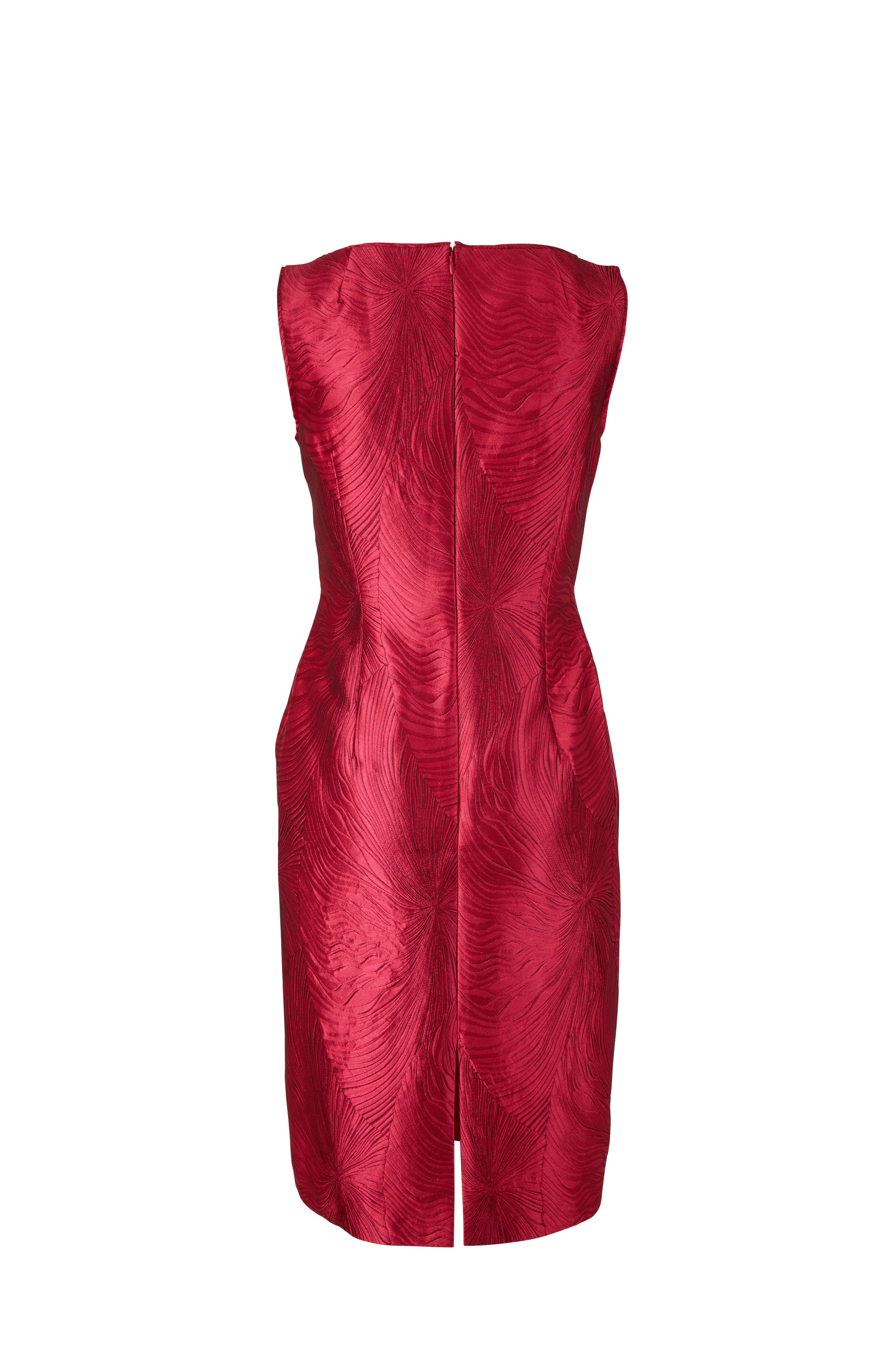 Talbot Runhof - Roxie14 Raspberry Jacquard Sleeveless Dress