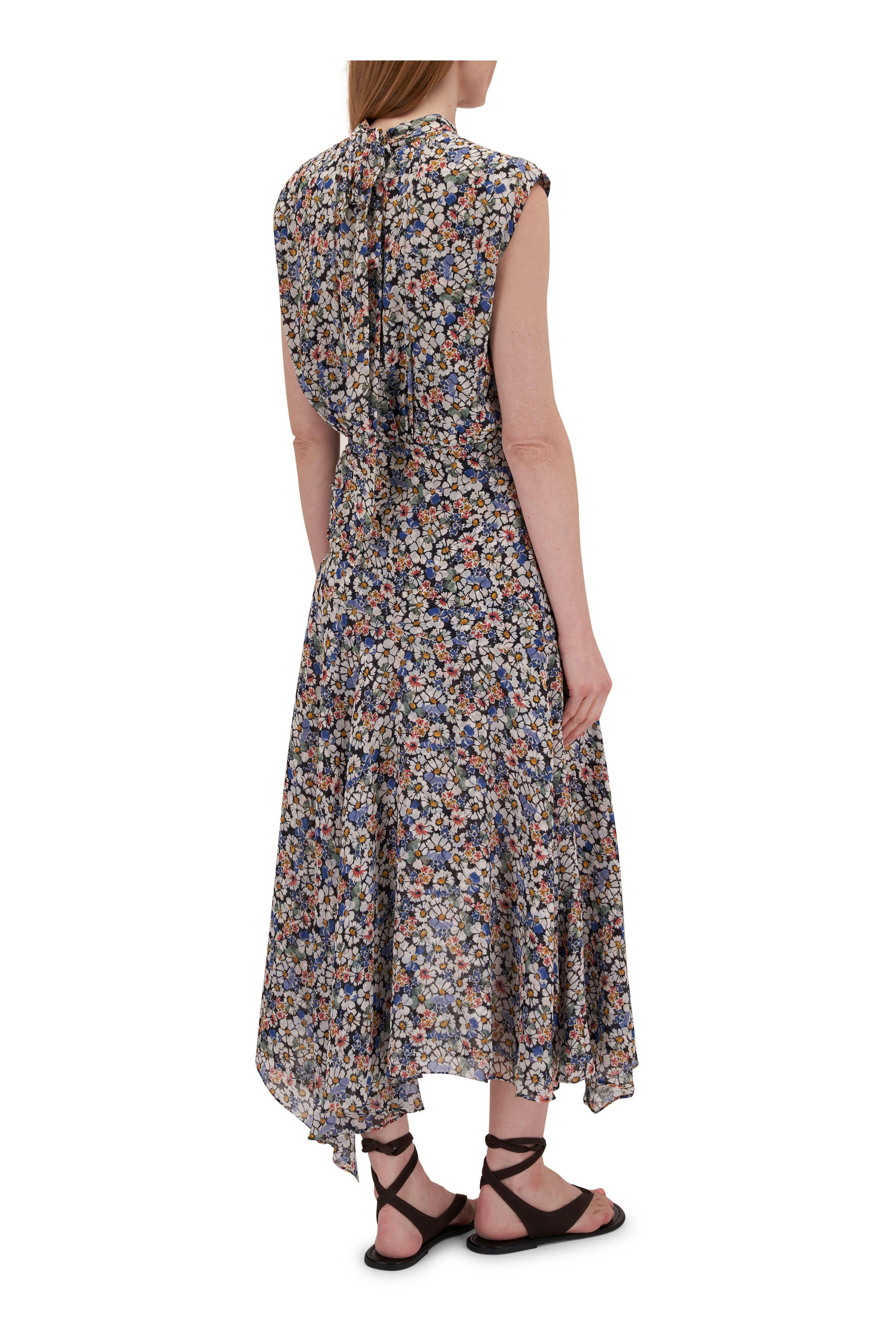 Veronica Beard - Anuli Black Multi Floral Silk Midi Dress