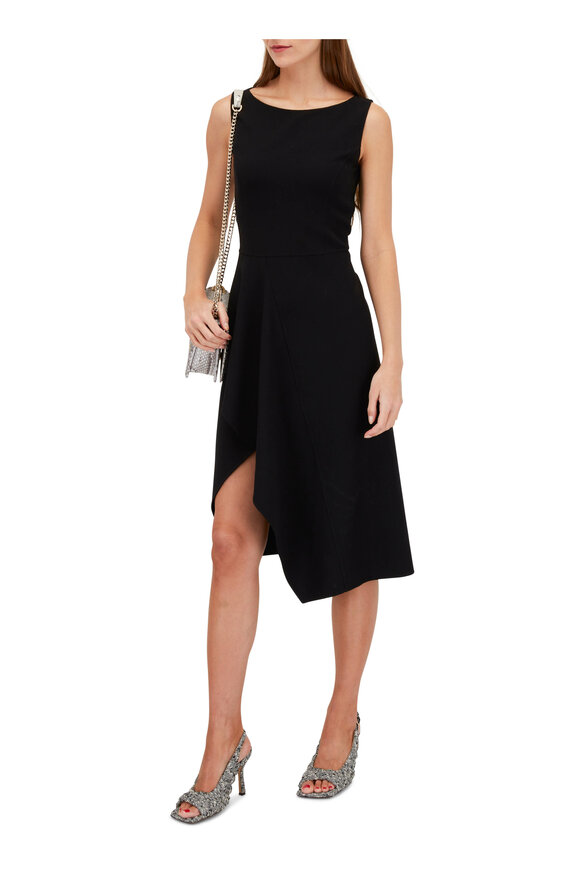 Michael Kors Collection - Black Boatneck Draped Midi Sheath Dress