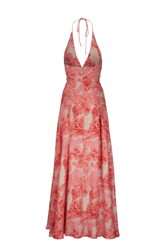 Kiton - Pink Floral Silk Halter Maxi Dress