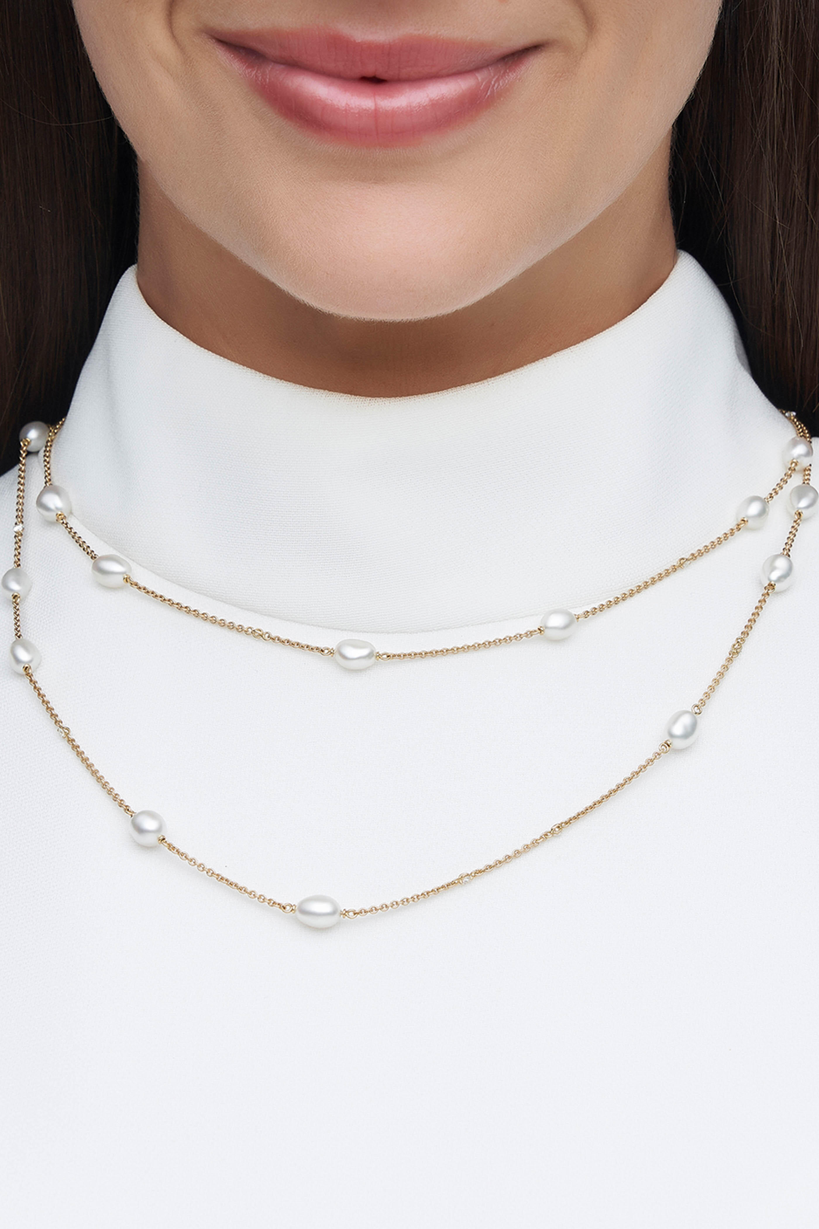 Paspaley - 18k Yellow Gold Keshi Pearl Long Chain Necklace