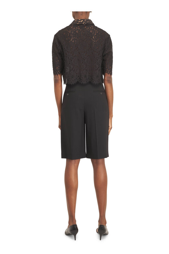 Michael Kors Collection Black Floral Lace Cropped Button Up Shirt - view 4