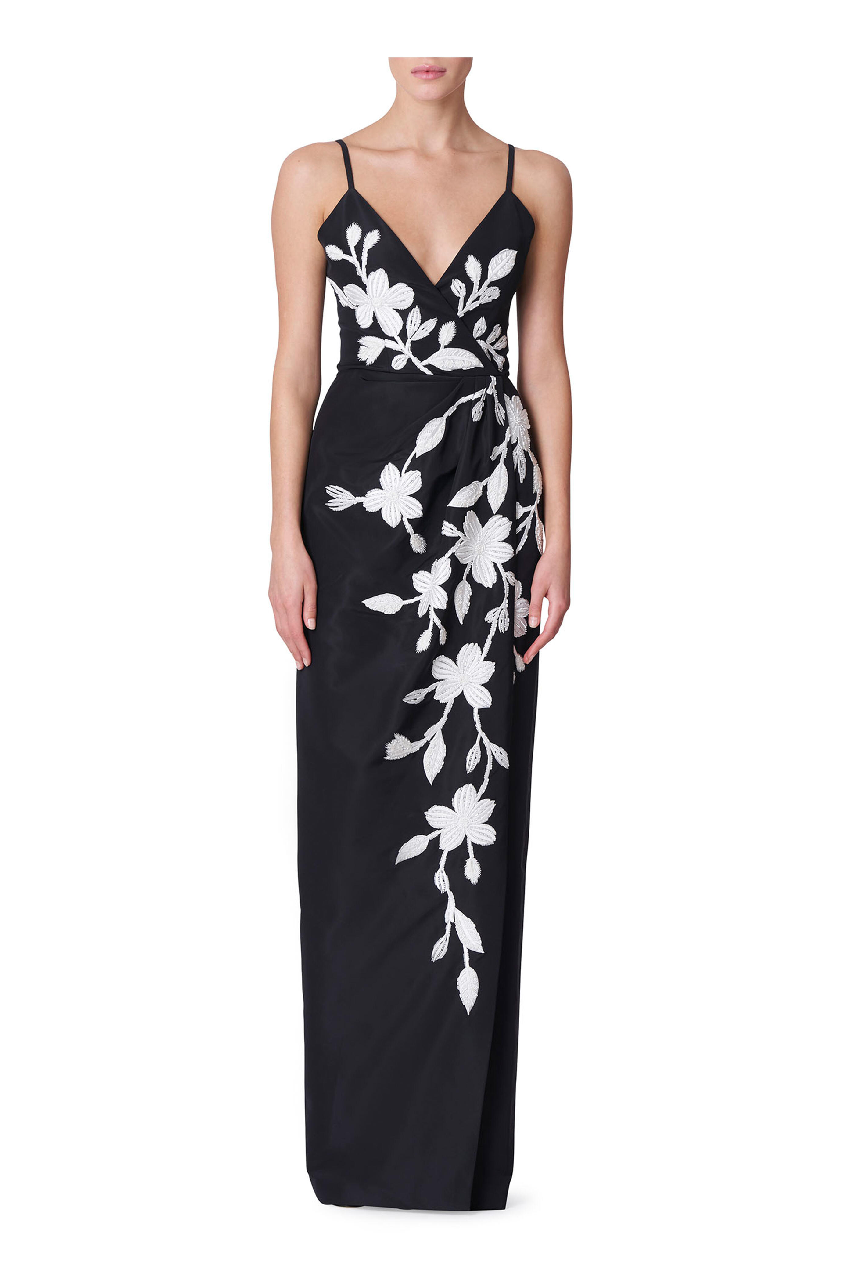 Carolina Herrera - Black & White Embroidered Twist Gown
