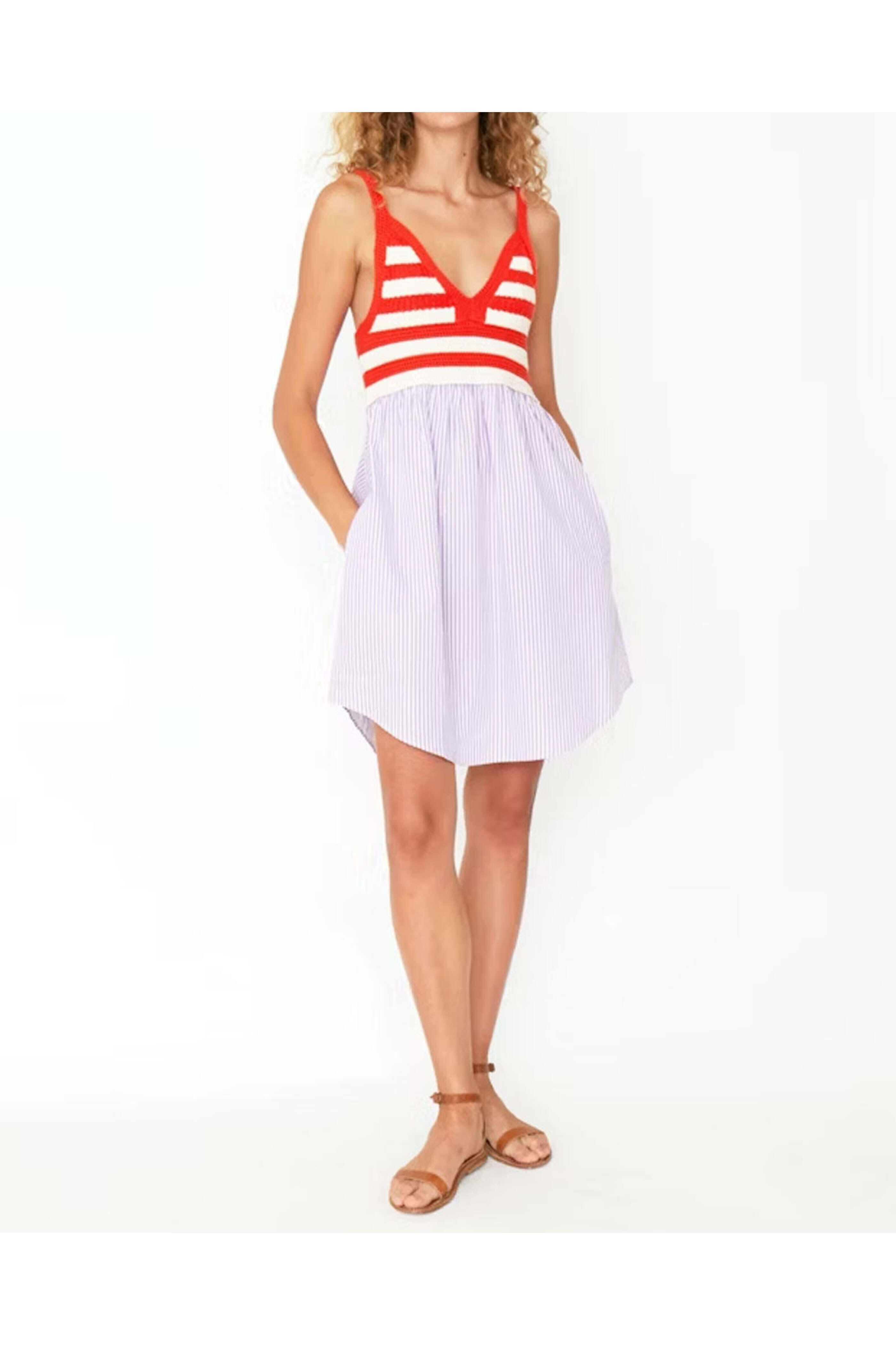Kule - Esmee Crochet Top Striped Dress in Poppy and Cream