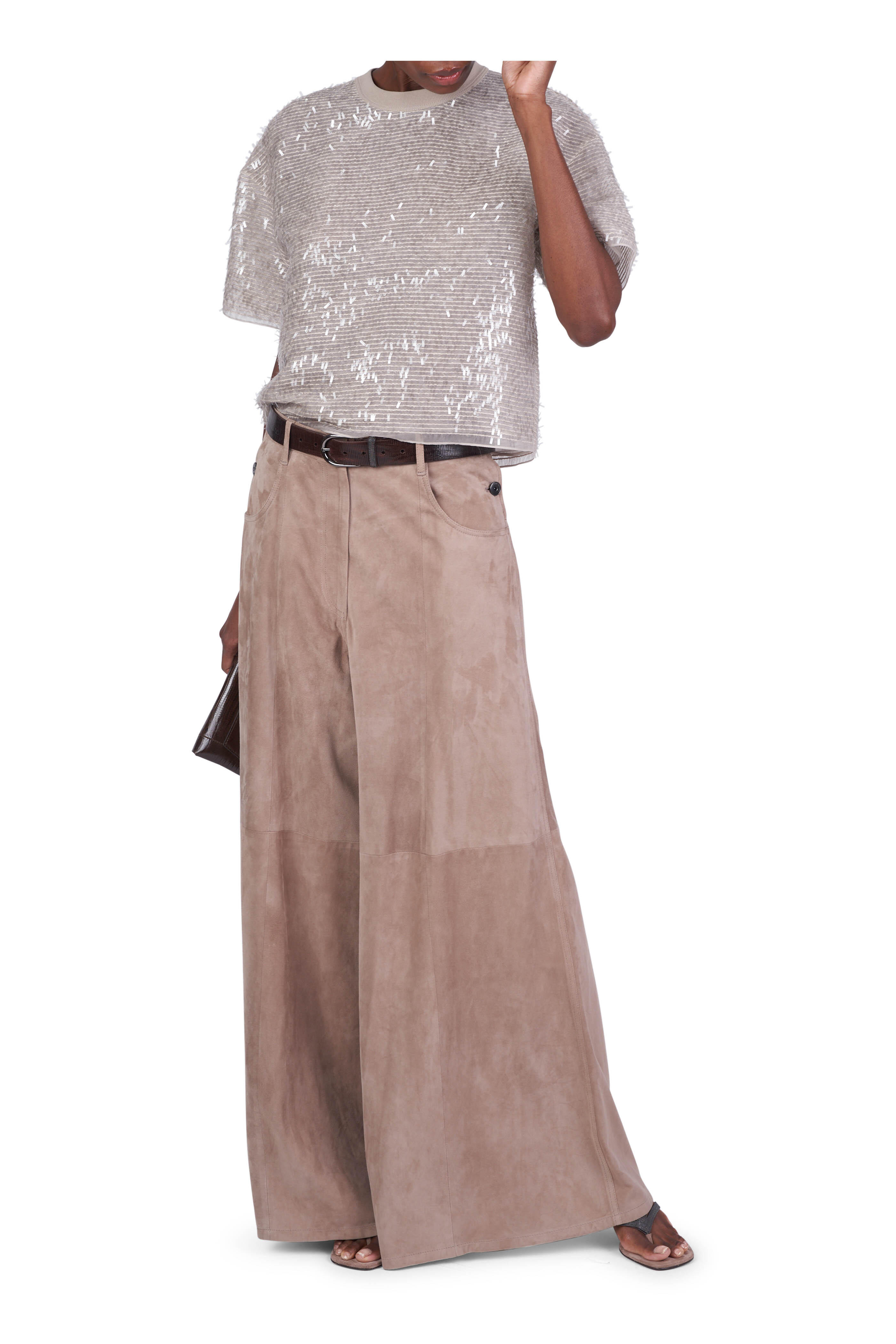 Brunello Cucinelli - Beige Suede Maxi Pant