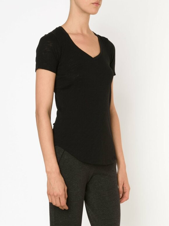 A T M - Black Slub Jersey V-Neckline Short Sleeve T-Shirt