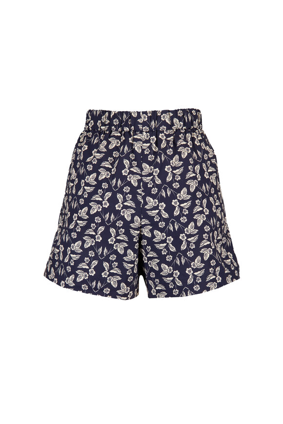 Tanya Taylor Fallon Maritime Blue Cream Floral Shorts - view 2