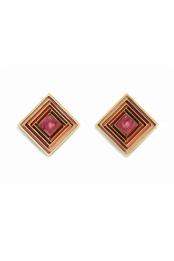 Van Gelder Maxi Baoli Pink Tourmaline Square Stud Earrings - view 1