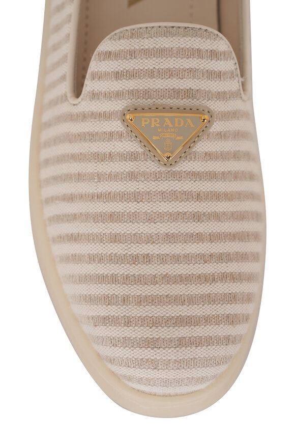 Prada - Saint Tropez Natural Stripe Canvas Flat 