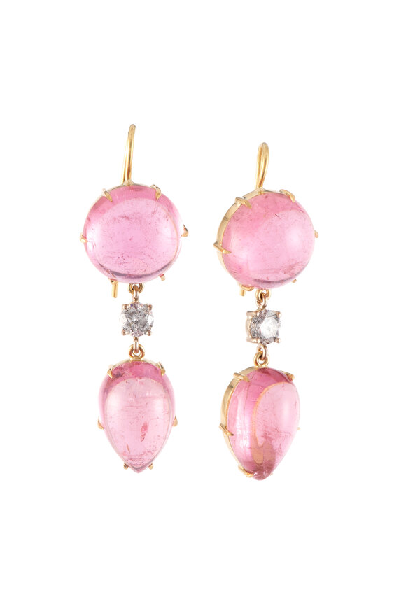 Sylva & Cie 18k Yellow Gold Pink Tourmaline & Diamond Earring - view 1