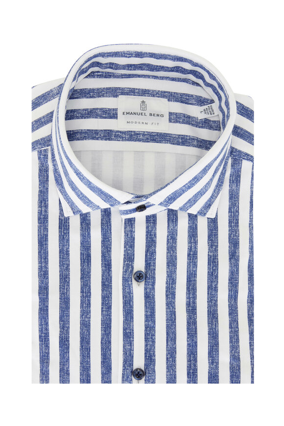 Emanuel Berg - Byron Blue Stripe 4Flex Modern Fit Sport Shirt 