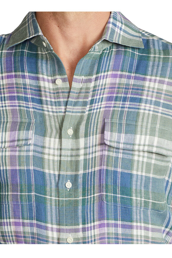 Ralph Lauren Purple Label - Multicolor Plaid Linen Button Up Shirt