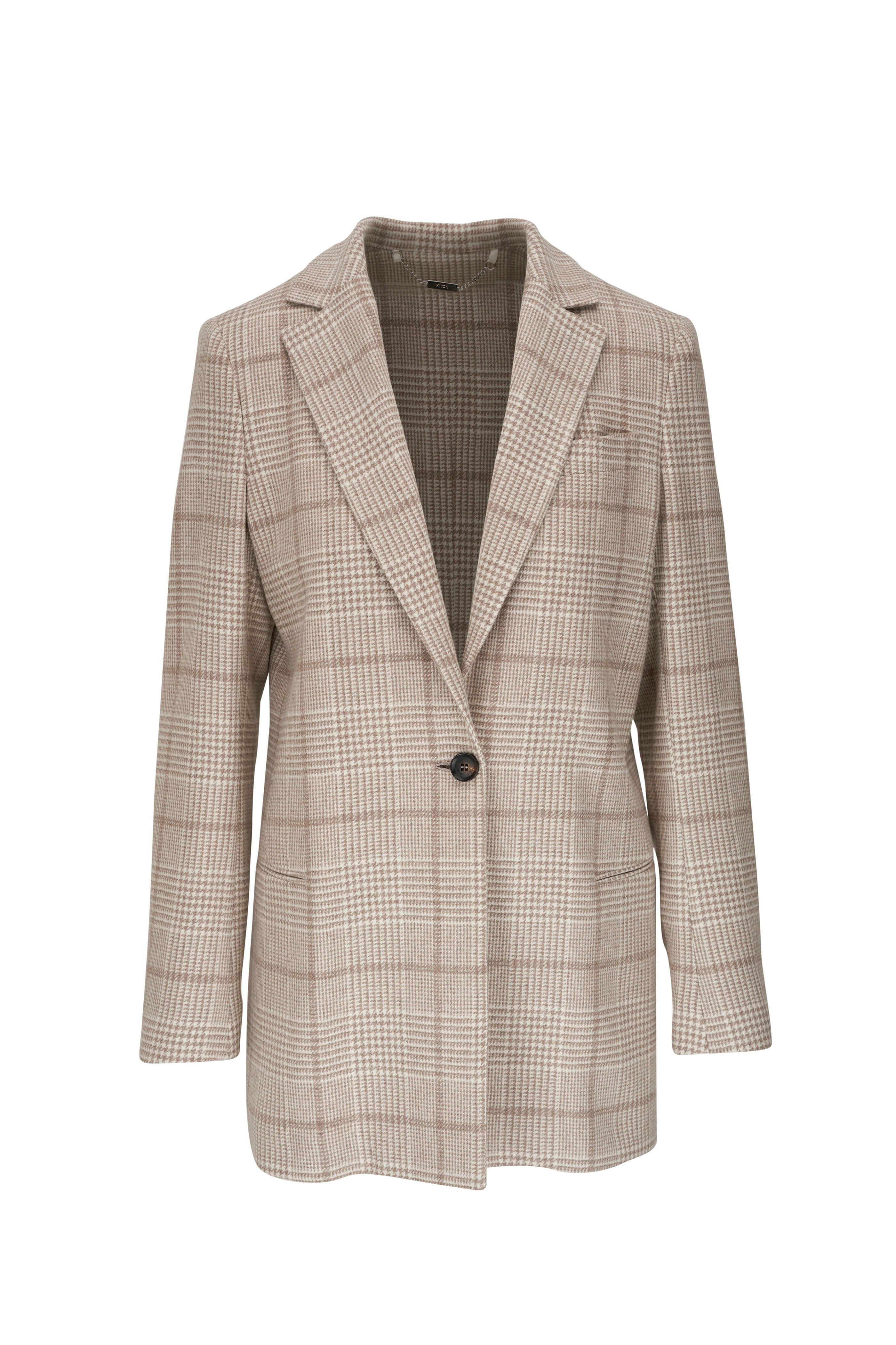 Kiton Oat Plaid Cashmere Single Button Sport Coat