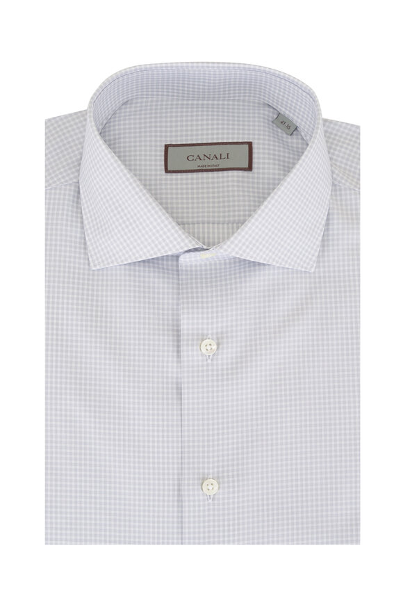 Canali Light Gray Check Cotton Dress Shirt