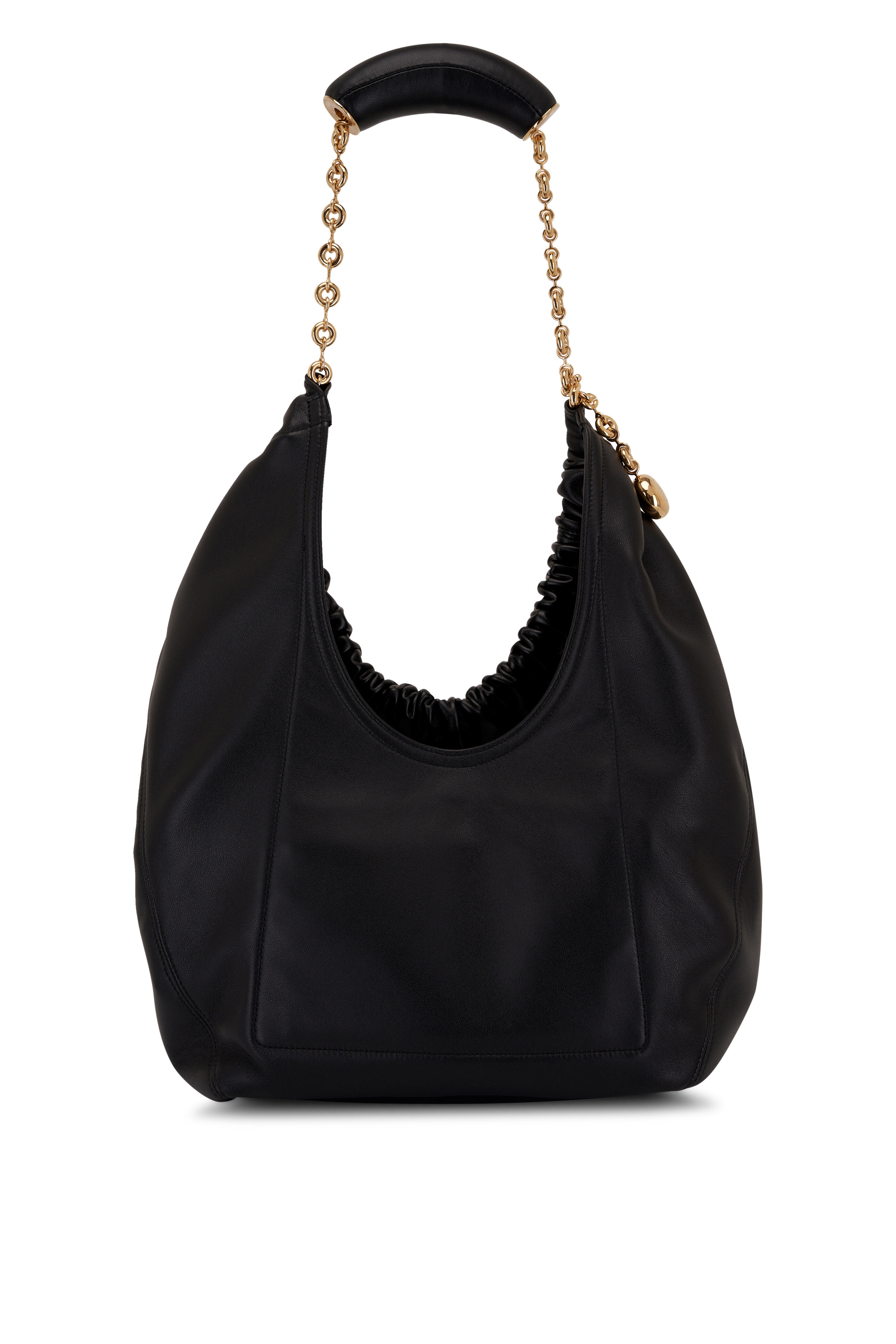 Black Medium Leather Shoulder Bag With Extra Strap Leather 