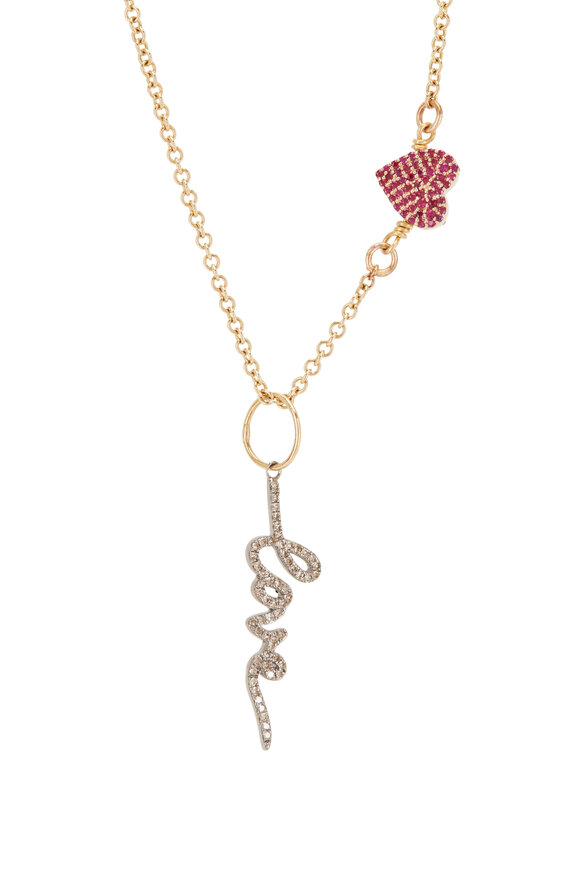 Tina Negri - Diamond & Ruby Heart & Love Charm Necklace