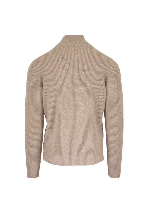 Atelier Munro Taupe Cashmere Full Zip Ribbed Sweater - view 2
