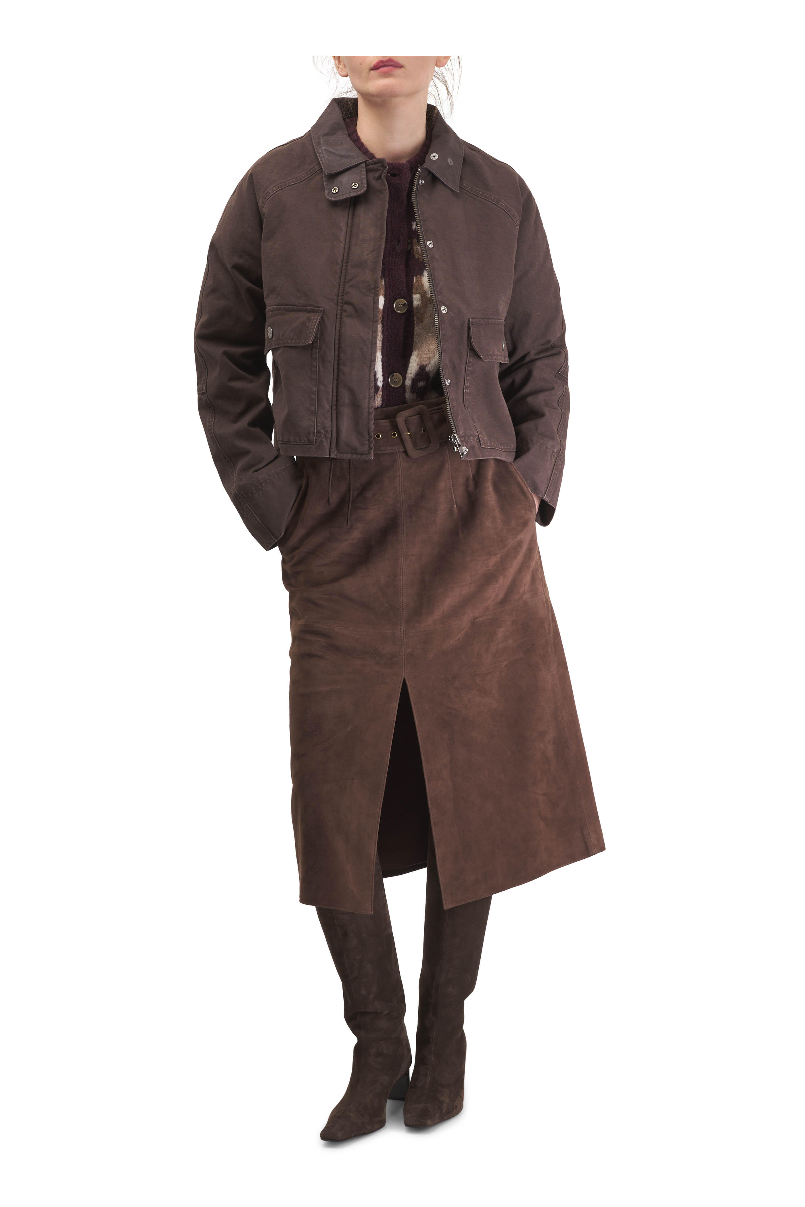 Veronica Beard - Alexie Mocha Suede Belted Skirt