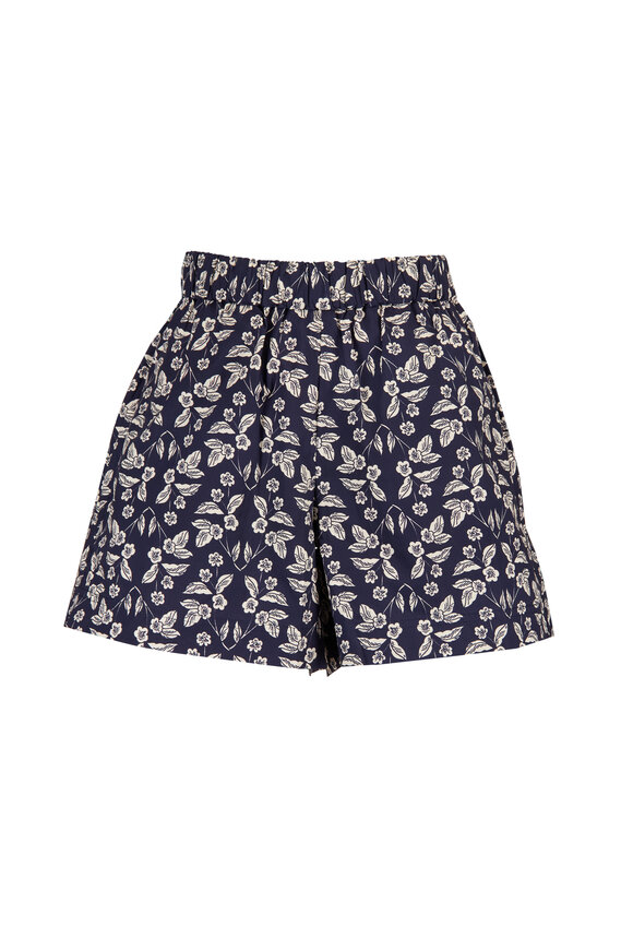 Tanya Taylor Maritime Blue Cream Floral Fallon Short - view 1