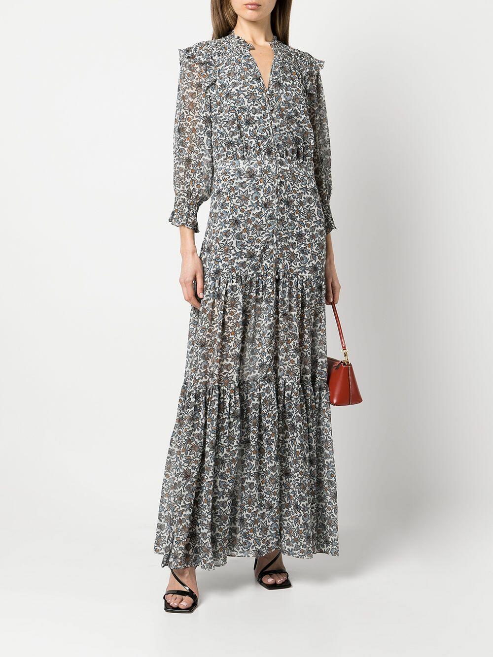 Veronica Beard - Nitz Ecru Multi Boho Floral Elbow Sleeve Dress