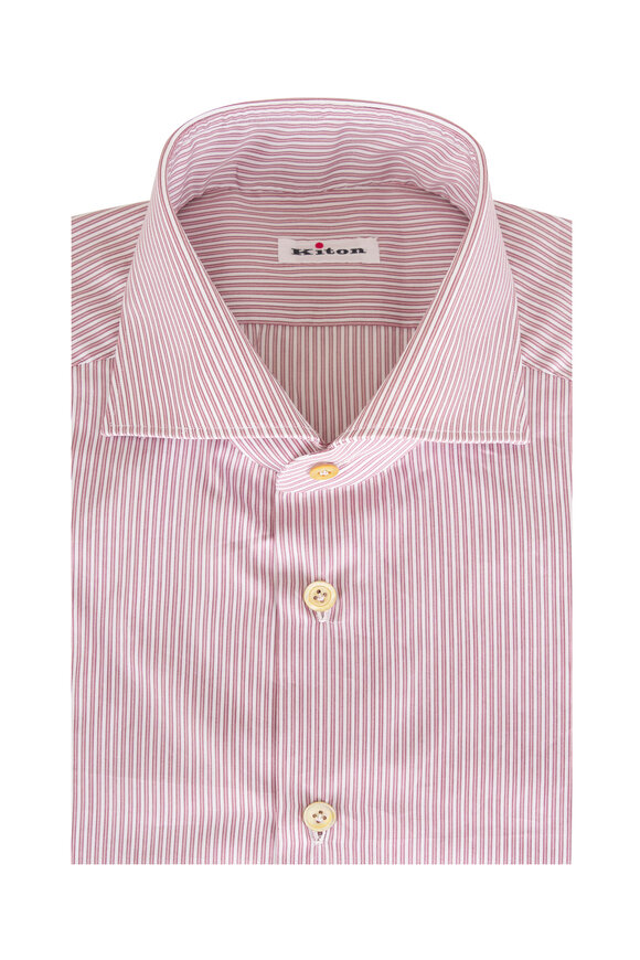 Kiton Red & White Stripe Sport Shirt - view 1