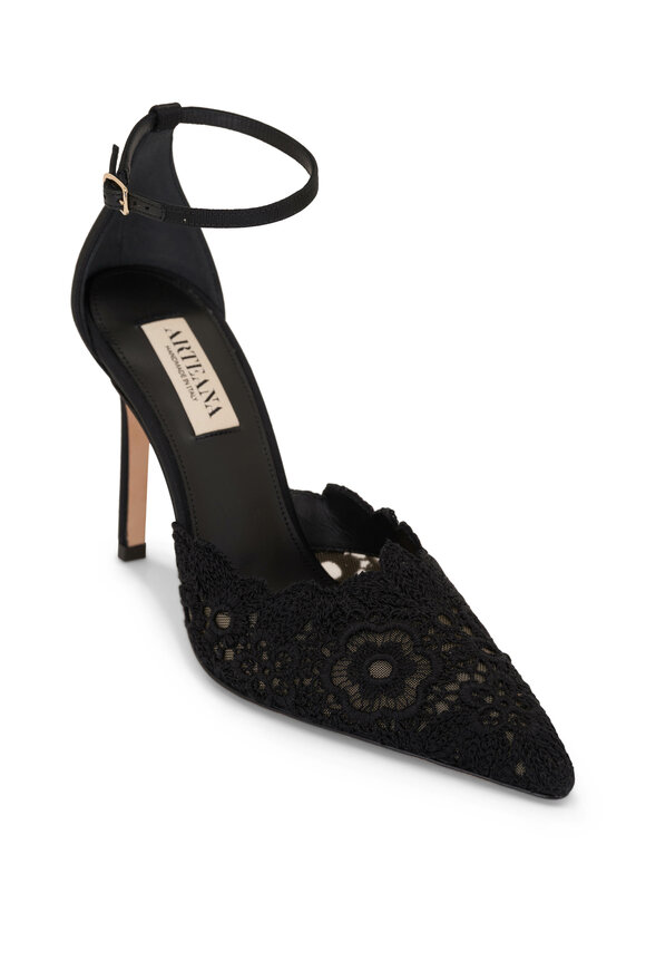 Arteana Amalfi D'Orsay Black Lace Ankle Strap Pump, 95mm