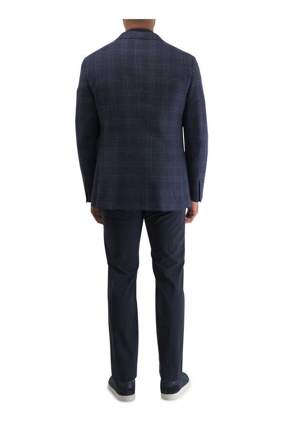 Brioni Trama Silk Navy Blue Textured Short Sleeve Polo - view 4