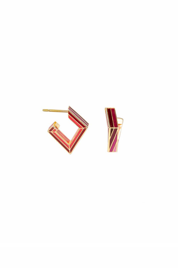 Van Gelder Baoli Pink Enamel Twisted Square Hoop Earrings - view 1