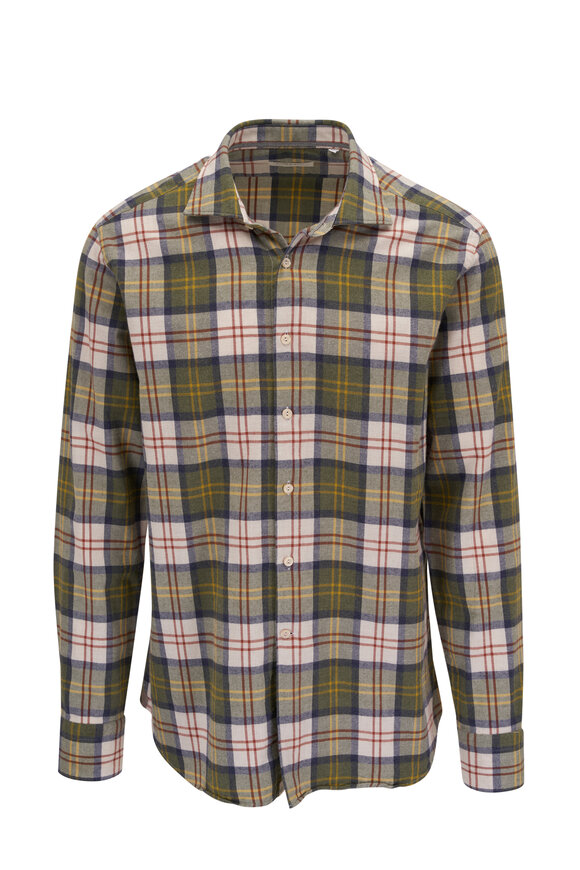 Tintoria - Olive & Yellow Plaid Flannel Sport Shirt