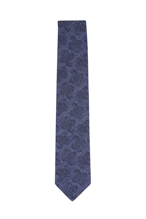 Paolo Albizzati Medium Blue Paisley Print Silk Necktie