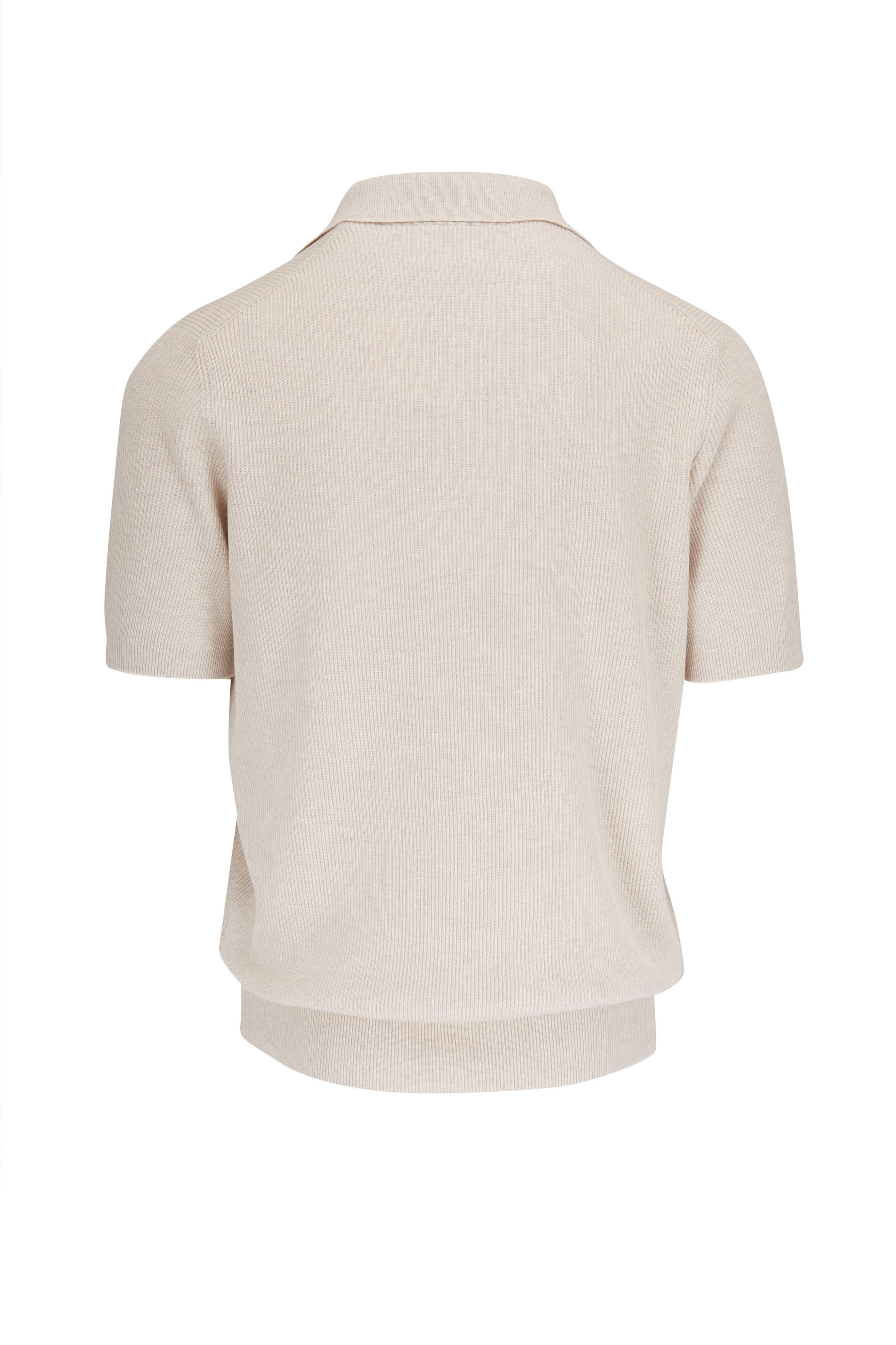 Brunello Cucinelli - Oat Cotton Ribbed Polo | Mitchell Stores