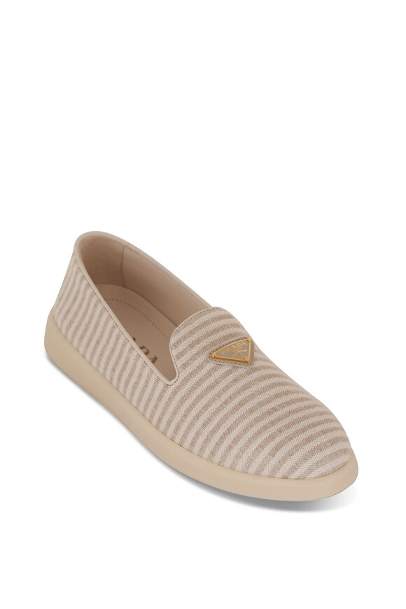 Prada Saint Tropez Natural Stripe Canvas Flat 