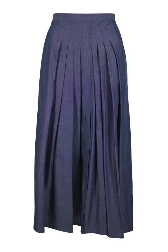 Akris Denim Cotton Pleated Midi Skirt - view 1