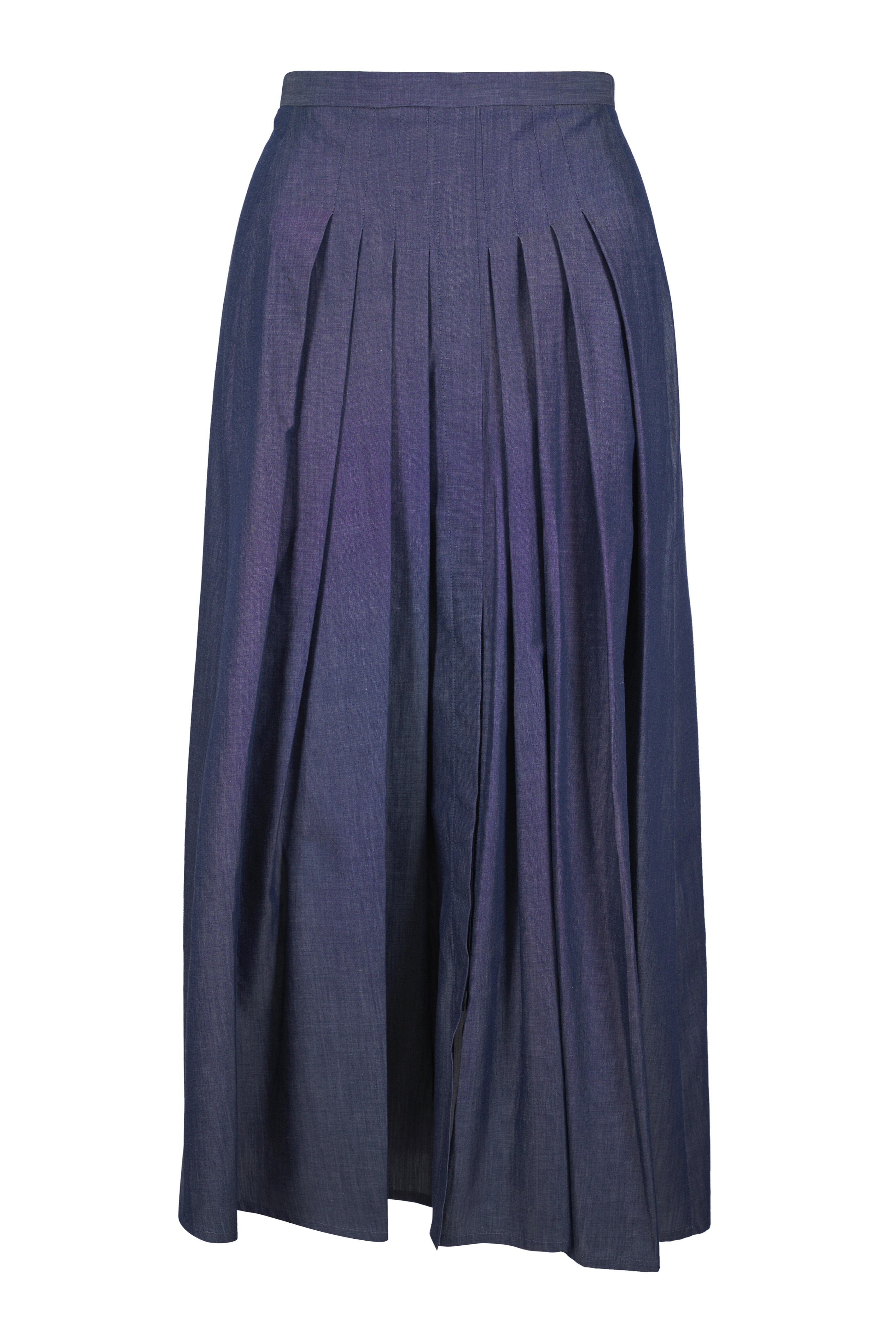 Akris - Denim Cotton Pleated Midi Skirt - view 1