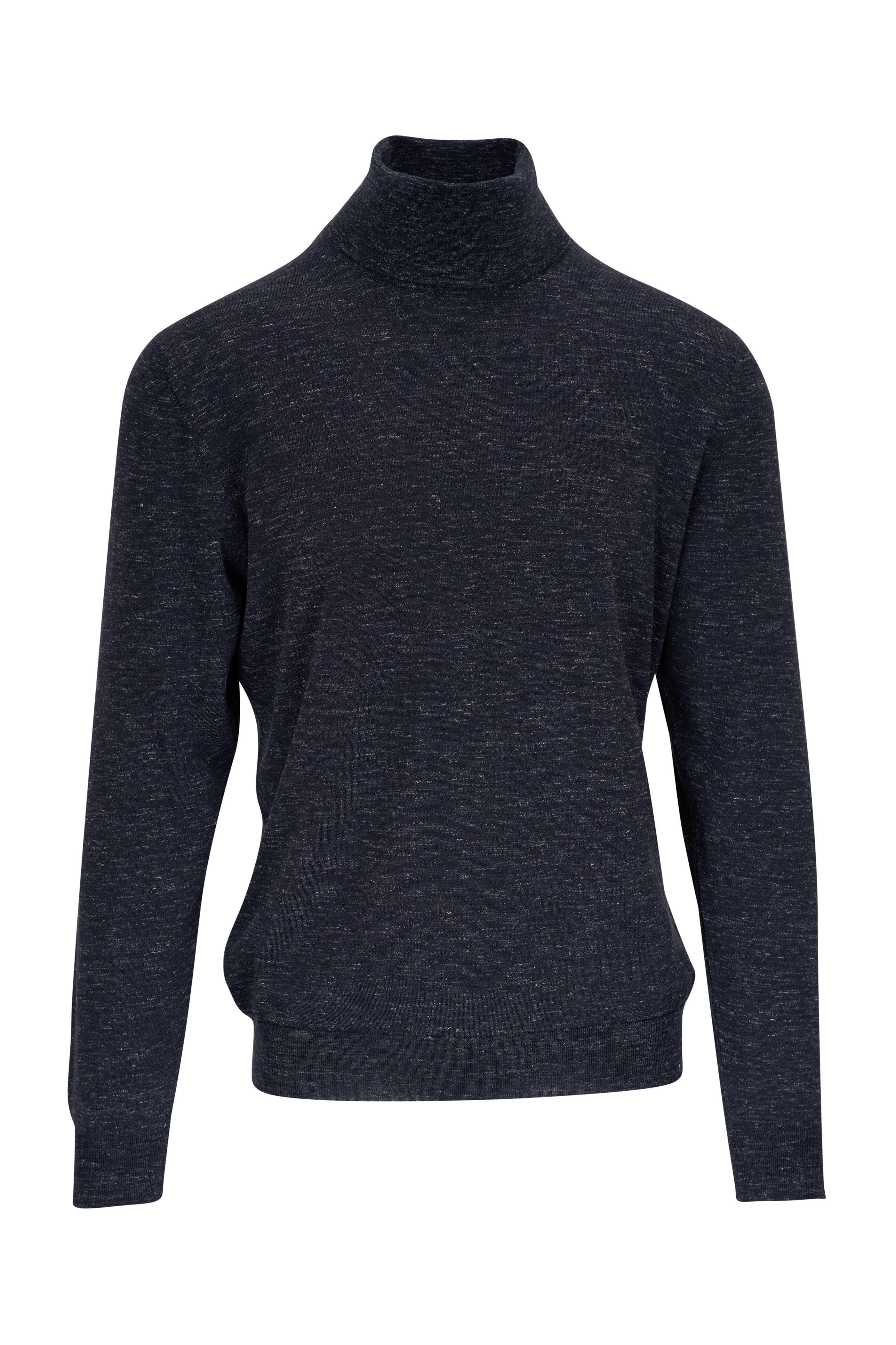 Kiton - Navy Blue Mélange Turtleneck | Mitchell Stores