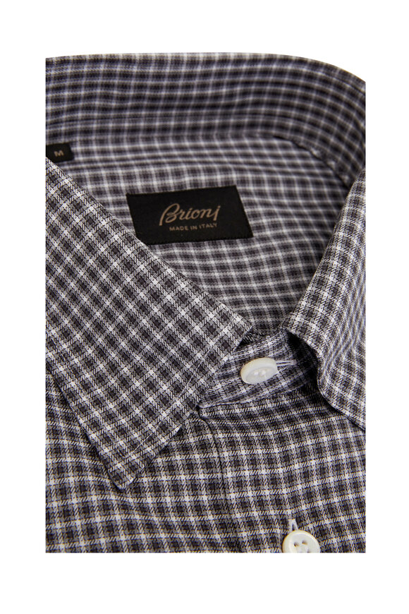 Brioni - Gray & White Plaid Cotton Sport Shirt