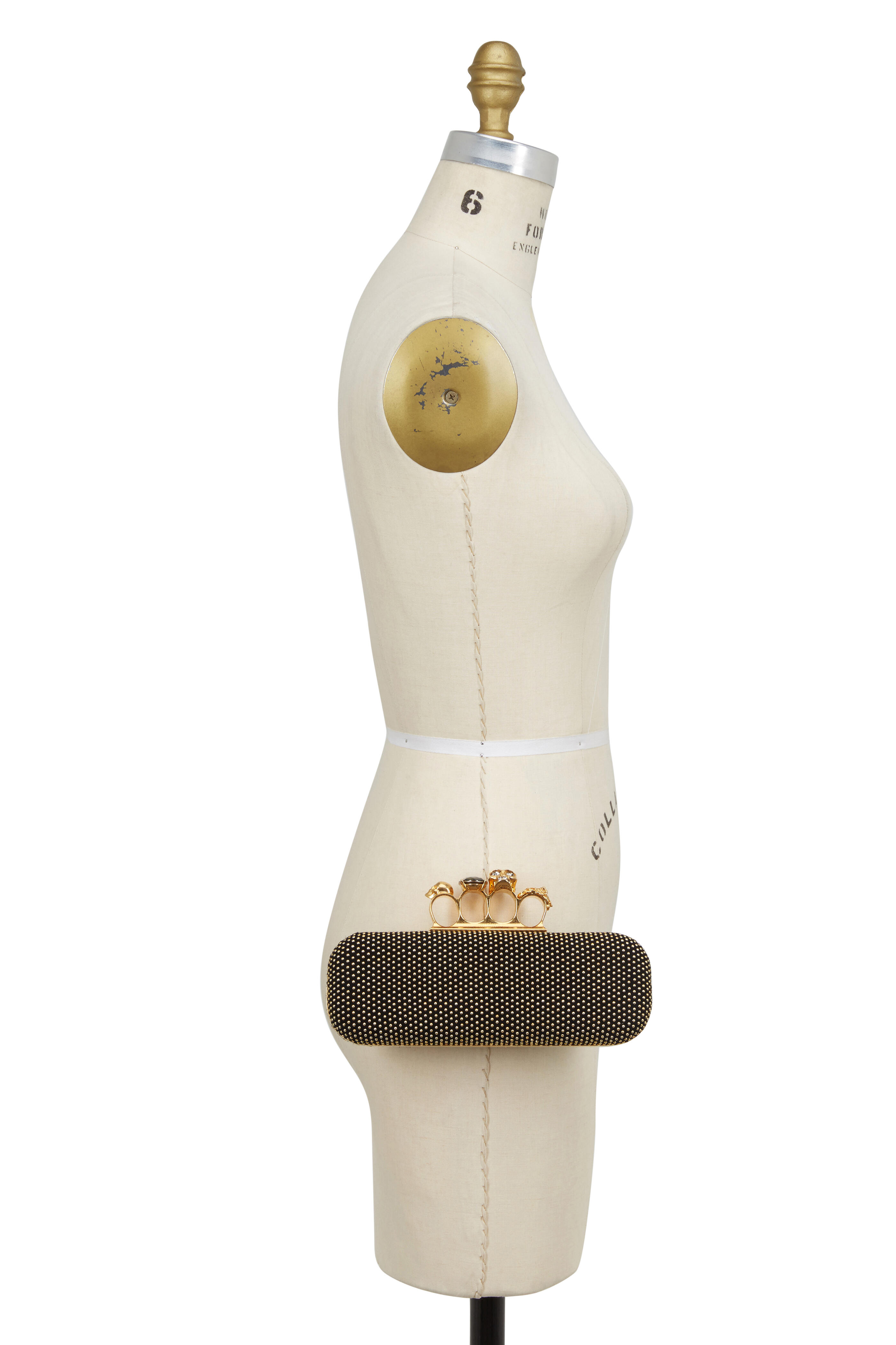 McQueen - Black Studded Suede Knuckle Box Clutch