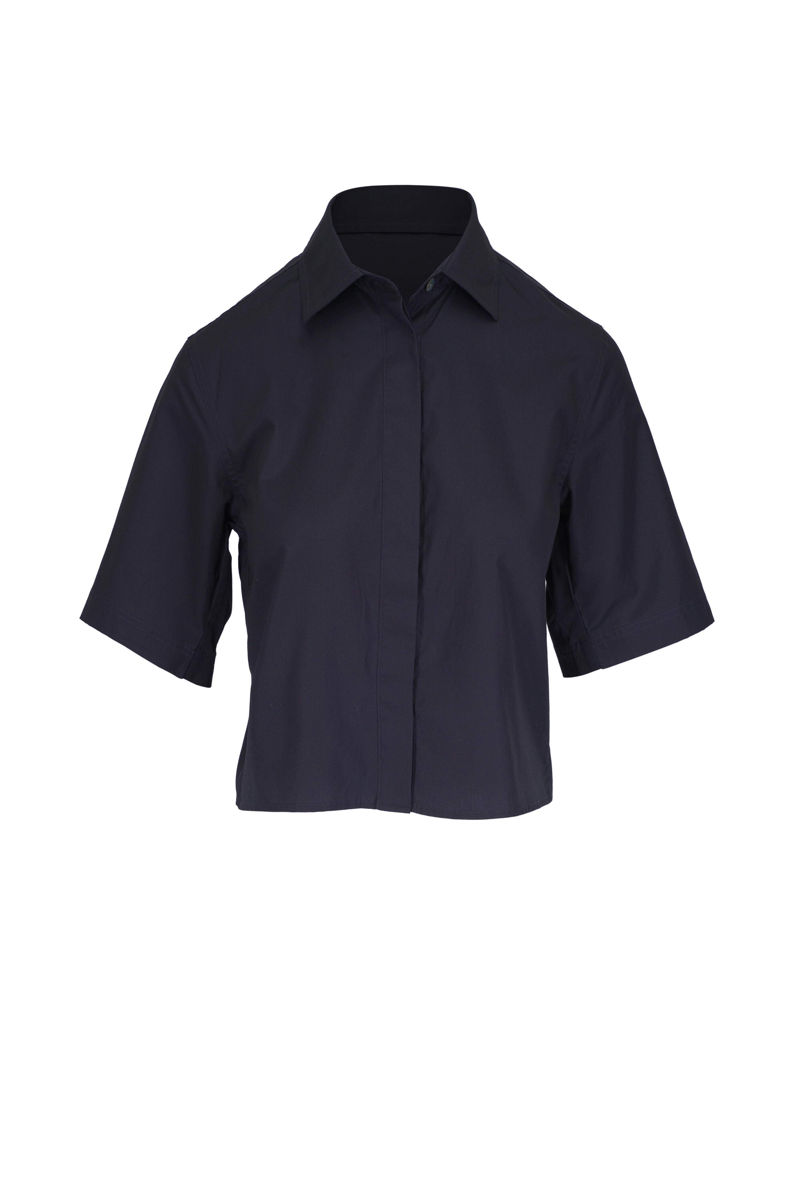 Belvet Cropped checkered shirt navy 短丈 Cropped checkered shirt – BELVET