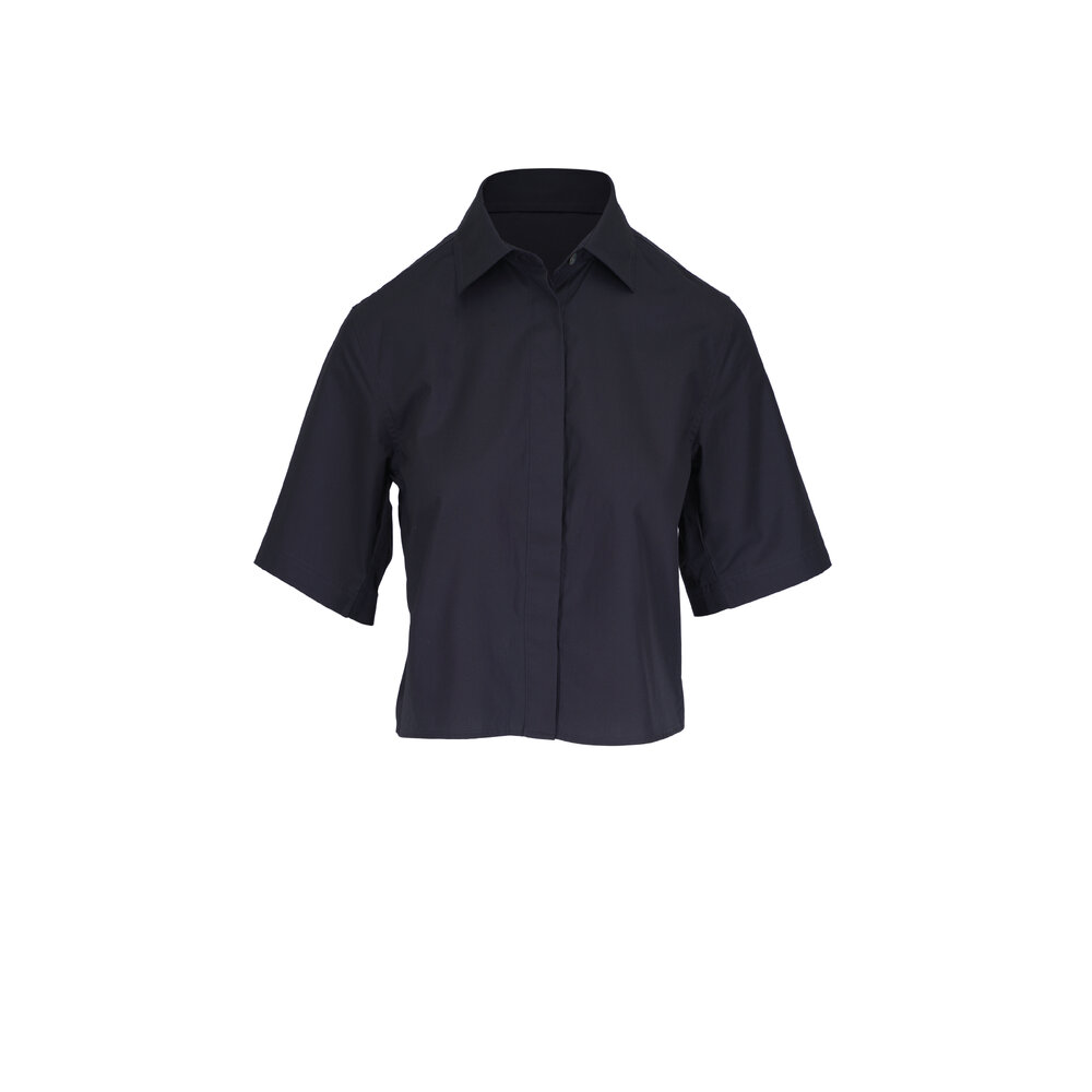 Vince - Coastal Blue Cotton Cropped Shirt | Mitchell Stores