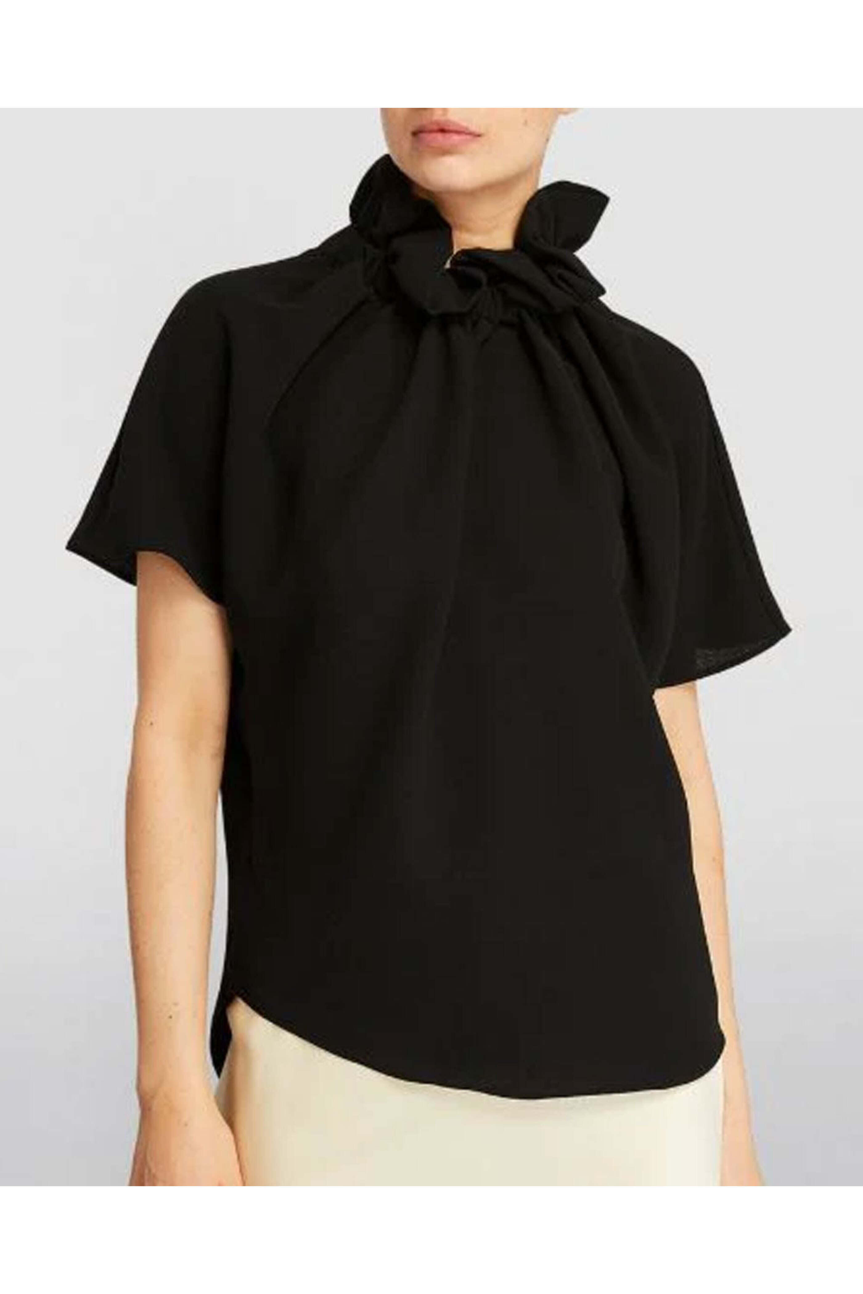 Edeline Lee - Black Georgette Ruff Blouse